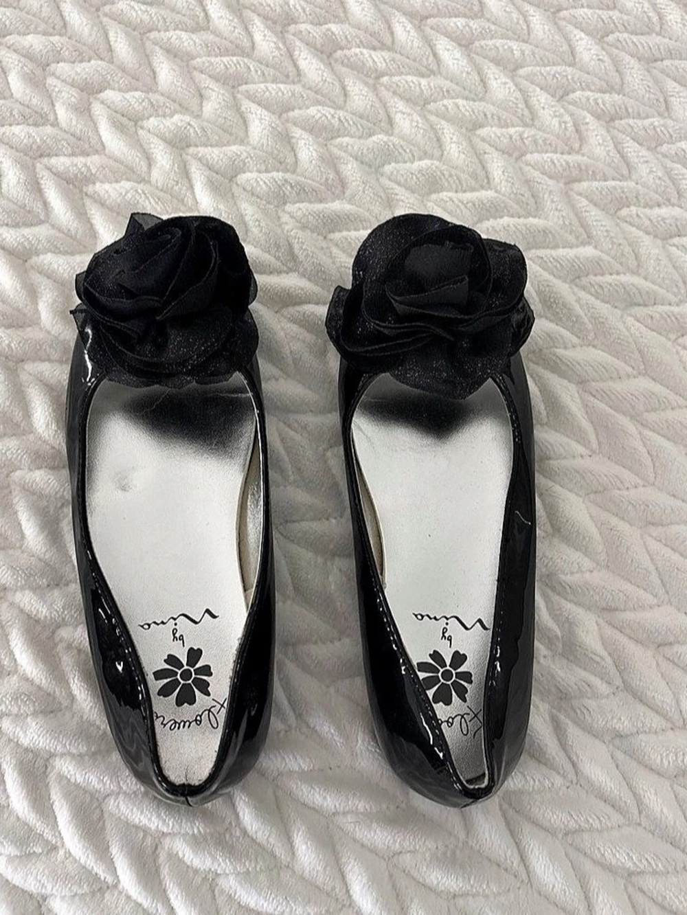 Nina Flower by Nina Black Patent Rosette Ballet Flats Black Floral Wedge Flats